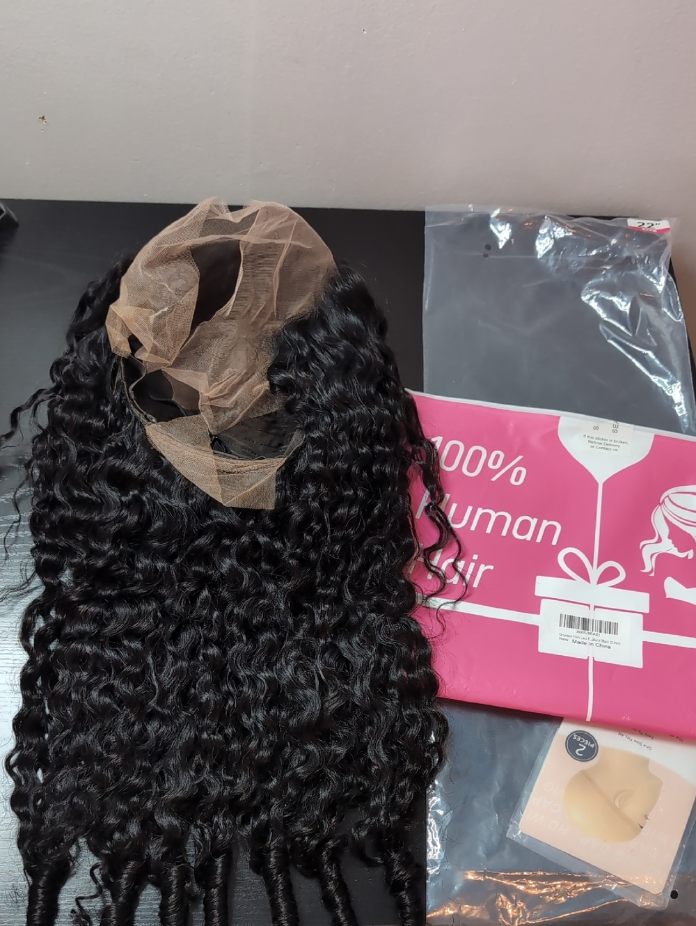 22-in 13x6 Lace Front Human Hair Wig Spiral Ends 220% Density Natural Black